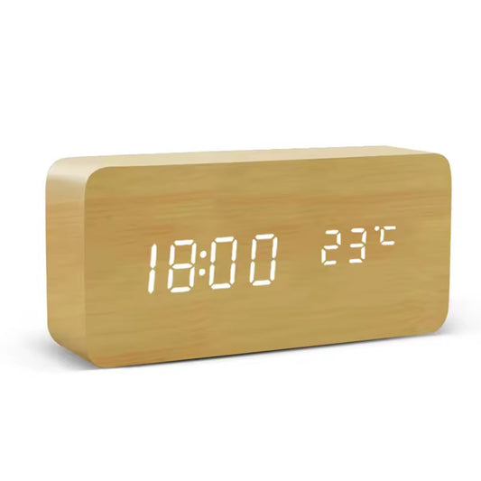 Réveil numérique LED en bois - Indication de température